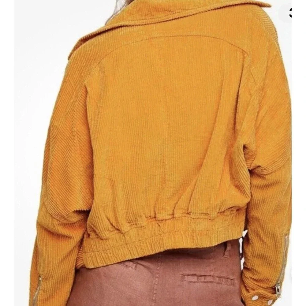Free People Jacket‎ Womens M Orange Slouchy Dolman Moto Corduroy Lagenlook Y2K